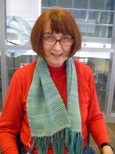 Shelia completed a scarf, not a pot holder, like she thought she would!!
